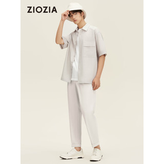 ZIOZIA夏季新品时尚休闲抗皱亲肤宽松版纯色短袖男士衬衫ZWAC2K20 灰色 XL