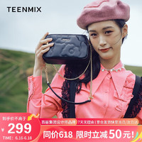 天美意（TEENMIX）包包女包牛皮斜跨包女荷包蛋绣线小方包女士通勤百搭链条单肩包女