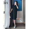 BVX夏季连衣裙女2023新款潮流宽松休闲风时尚中长款T恤裙子 黑色 S
