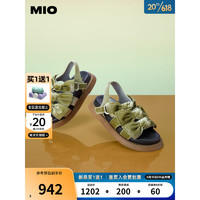 MIO米奥2023夏季纯色低跟厚底凉鞋复古丝绒蝴蝶结时尚休闲沙滩鞋 金色 36