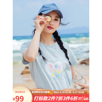 lagogo拉谷谷2023新款浅蓝色圆领纯棉正肩甜美印花T恤女短袖宽松 浅蓝色(N8) 155/S/36