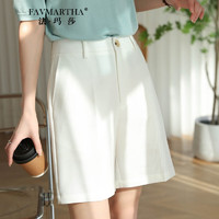 法玛莎品牌高腰短裤2023年夏季新款女外穿宽松时尚纯色五分西装热裤 夏日白 S