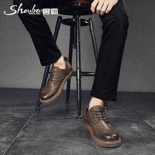 兽霸（Shouba）商务休闲鞋男士工装鞋子男低帮系带皮鞋男 SX22X0021 棕色 44
