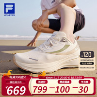 斐乐（FILA）FILA 斐乐官方NUVOLE男鞋路跑鞋2023夏新款轻便透气跑步鞋运动鞋 微白-WS 40