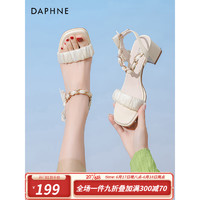 达芙妮（DAPHNE） 凉鞋女2023夏季新款高跟鞋女百搭一字带法式小香风凉拖女鞋子 米白色 39