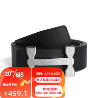 V.V.Brown真牛皮真皮皮带潮高档男士H不锈钢板扣腰带时尚气质青父亲节礼物 银色扣头 120cm