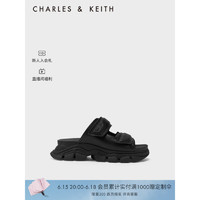 CHARLES&KEITH23夏季新品CK1-70380989厚底魔术贴运动凉拖鞋女 Black黑色 37