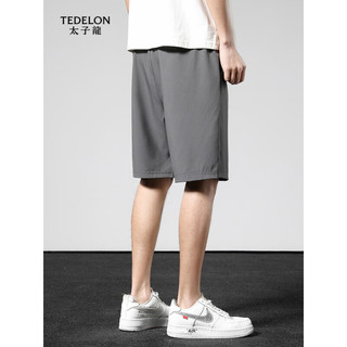 太子龙（TEDELON）短裤男夏季冰丝薄款宽松休闲直筒五分沙滩裤B1-37-K26 深灰 L