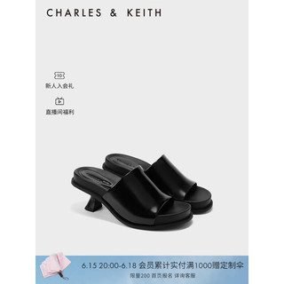 CHARLES&KEITH23夏季新品CK1-60280409外穿休闲一字凉拖鞋女鞋 Black Boxed黑色 37