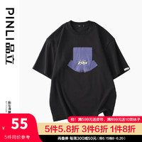 品立（PINLI）短袖T恤男夏季潮流印花圆领男士半袖体恤男装 黑色 M170