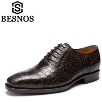 俾斯诺斯（BESNOS）意大利品牌定制商务休闲皮鞋男暹罗鳄鱼皮正装鞋固特异男德比鞋 咖啡色 38