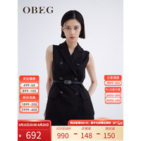 OBEG欧碧倩23夏新款时尚百搭双排扣收腰显瘦马甲10442036 黑色 175/XL/42