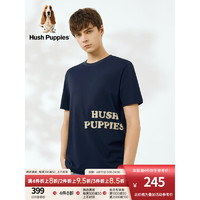 Hush Puppies暇步士男装2023夏纯棉美式复古休闲字母印花短袖T恤 075深蓝1 XL
