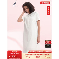 诺帝卡(NAUTICA)女装23春夏新款凉感透气泡泡纱衬衫连衣裙女32DO02 白色1BW S