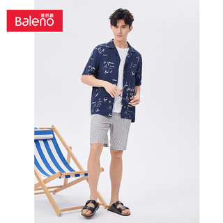 班尼路（Baleno）2023潮流时尚印花短袖男衬衫潮牌宽松运动休闲开衫 07Z L