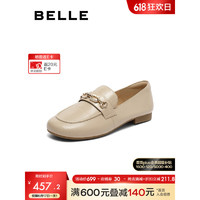 BeLLE 百丽 压纹豆豆鞋女2023秋季新商场同款舒适便鞋BZ720CA3 杏色 39