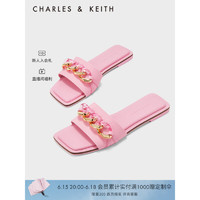 CHARLES&KEITH23夏季新品CK1-70920126粗链条饰外穿平跟一字拖女 粉红色Pink 37