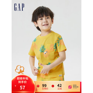 Gap男幼童夏季2023新款纯棉短袖667311儿童装T恤上衣 菠萝印花 110cm(4岁) 偏小 选大一码