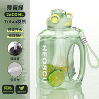 nRMEi 恩尔美 运动水壶大容量男Tritan健身耐高温茶水分离顿顿便携吨桶吨水杯子 绿色2.6L