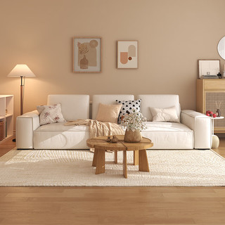 宜奥家居简约科技布沙发奶油风客厅沙发豆腐块直排沙发 3.0米小五人位 米白色(海绵款)
