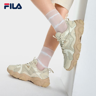 斐乐（FILA）猫爪4代女鞋复古运动鞋老爹鞋2023秋新款轻便透气休闲鞋 米色/初雪白-AC 39