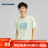 斯凯奇Skechers夏季情侣款针织圆领短袖透气上衣运动t恤 L223U162-01YW 浅草绿 XS