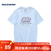 斯凯奇Skechers夏季情侣款针织圆领短袖透气上衣运动t恤 L223U162-0147 晴空蔚蓝 XL