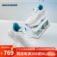 Skechers2023年夏季女子气泡鞋跑步鞋舒适百搭运动鞋 129496-WBL 白色/蓝色 35