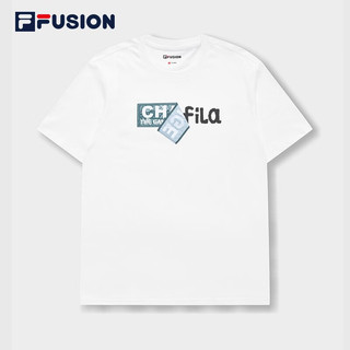 FILA FUSION斐乐潮牌官方男子短袖T恤2023夏新款纯棉运动休闲圆领上衣 标准白-WT 165/88A/S