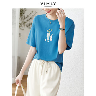 梵希蔓颜色敲显白的~蓝色短袖t恤女夏季新款立体花朵兔子印花上衣 V9123 蓝色 XL