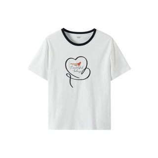 茵曼（INMAN）茵曼撞色圆领短袖T恤2023夏季女装新款爱心宽松上衣 珍珠白 XL