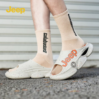 Jeep（吉普）拖鞋男夏季2023新款潮流外穿踩屎感防滑椰子凉拖鞋 米色 39-40