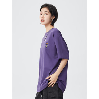 KILO METERS2023夏季短袖t恤男女同款小熊印花圆领微落肩薄款T恤 紫色 XL