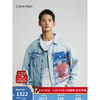 Calvin Klein Jeans23春夏男士简约织标潮流绚丽图案纯棉牛仔外套J323097 1AA-牛仔浅蓝 L