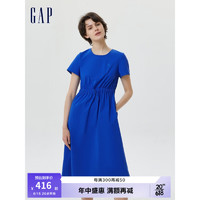 Gap女装夏季2023新款LOGO弹力收腰中长连衣裙671478气质轻薄长裙 蓝色 165/84A(XS)