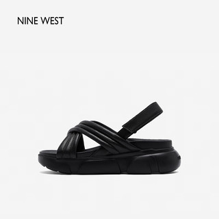 NINE WEST 玖熙 时尚休闲凉鞋女厚底交叉一字带女鞋 NN338001KK 黑色37