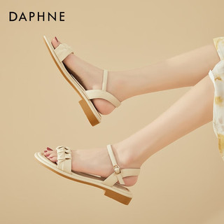 达芙妮（DAPHNE）凉鞋女平底温柔风夏季外穿时尚孕妇2023新款一字带露趾百搭妈妈鞋 米色2.5cm 38标准码