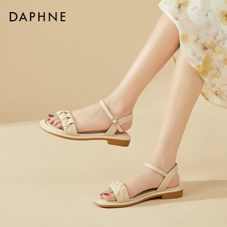 达芙妮（DAPHNE）凉鞋女平底温柔风夏季外穿时尚孕妇2023新款一字带露趾百搭妈妈鞋 米色2.5cm 38标准码