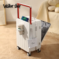 Walker Shop前开口行李箱新款小型旅行箱宽拉杆20英寸多功能密码登机箱 珍珠白  20寸