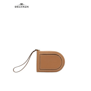 Delvaux春夏新品包包奢侈品女包女士D字母手拿包零钱包便携包 Pin系列 焦糖外缝线