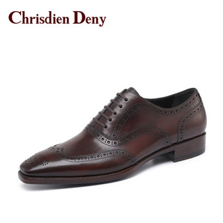 克雷斯丹尼（Chrisdien Deny）意大利进口小牛皮男士商务正装皮鞋英伦时尚布洛克系带办公室鞋 棕色GEE0301C3J 37