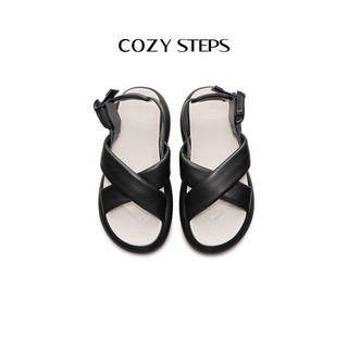 COZY STEPS可至女士23春夏新品轻氧系列回弹氧气鞋卡扣牛皮凉鞋 曜石黑 35