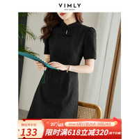 梵希蔓复古国风日常年轻款黑色旗袍改良小个子新中式连衣裙女夏季 V8837 黑色 M