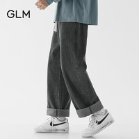 GLM森马集团品牌牛仔裤男直筒宽松潮美式阔腿裤百搭长裤子 黑色 3XL