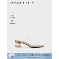 CHARLES&KEITH23夏季新品CK1-61720162透明外穿粗跟凉拖鞋女鞋 Nude肉色 34