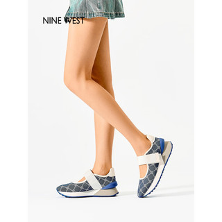 NINE WEST/玖熙运动鞋女厚底懒人魔术贴复古印花休闲鞋NR303010EK 蓝色 35