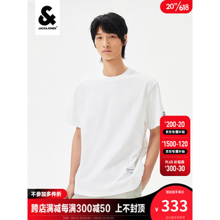 杰克·琼斯（JACK&JONES）夏季圆领T恤舒适潮牌个性衣身植绒满印短袖半袖男装223201378 雪白色 175/96A/M