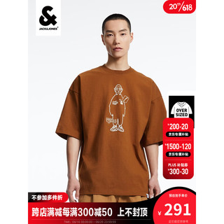 杰克·琼斯（JACK&JONES）男士OVERSIZED版型胸前图案胶印刺绣装饰短袖T恤223201165 焦糖色-F08 180/100A/L