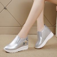 璟浩 女士内增高波鞋争高鞋小个子内增高厚底女鞋韩版百搭透气软底坡跟 银色 35