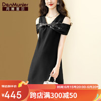丹慕妮尔（Danmunier）丹慕妮尔黑色气质高级感连衣裙女夏季2023新款钉珠设计感小众裙子 黑色预售五天 L